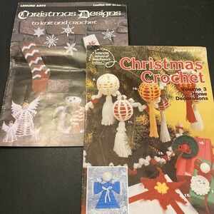 Christmas Crochet Lot of 2 Leisure Arts 129 Stockings Ornaments American School